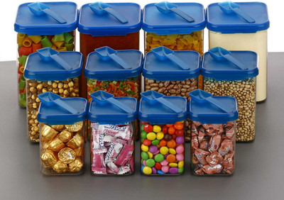 wishwang Plastic Grocery Container  - 900 ml, 650 ml, 350 ml(Pack of 12, Blue)