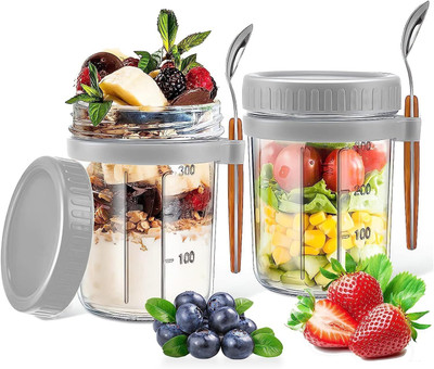 ENTRYZONE Glass Grocery Container  - 450 ml(Pack of 2, Multicolor)