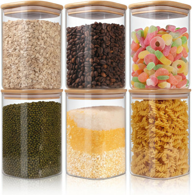 GRACIOUS MART Glass Grocery Container  - 270 ml(Pack of 6, Transparent)