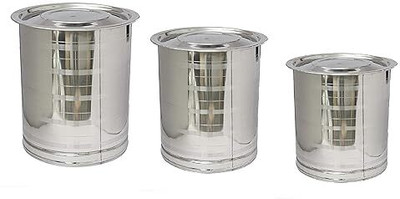 Tannu Craft Steel Grocery Container  - 120 L(Pack of 3, Silver)