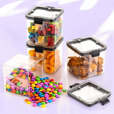 ADMONITION Plastic Tea Coffee & Sugar Container  - 700 ml(Pack of 4, Clear, Black)