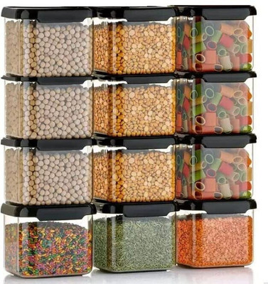 kitchkart Plastic Grocery Container  - 550 ml(Pack of 12, Black)