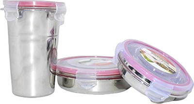 Dynore Steel Utility Container  - 400 ml(Pack of 3, Silver)