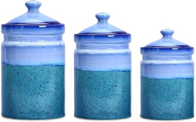 caffeine Ceramic Pickle Jar  - 1600 ml, 1200 ml, 650 ml(Pack of 3, Blue)