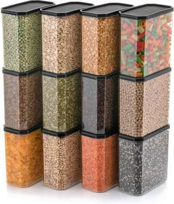 Mataiva Plastic Grocery Container  - 1500 ml(Pack of 12, Black)