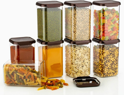 RAYORA Plastic Grocery Container  - 1100 ml(Pack of 8, Brown)