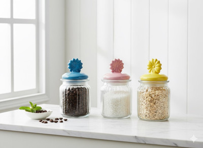 LIMBOLI Glass, Ceramic Tea Coffee & Sugar Container  - 350 ml(Pack of 3, Multicolor)