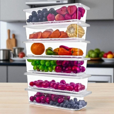 forsel Plastic Fridge Container  - 1500 ml(Pack of 6, Grey)