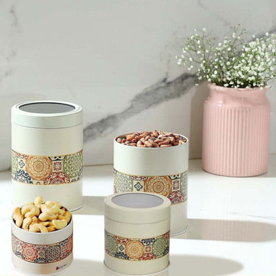 JARSOME Steel Grocery Container  - 2600 ml(Pack of 4, Beige)