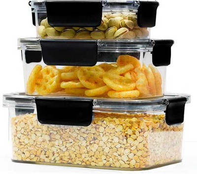 KHYAL Plastic Grocery Container  - 300 ml, 800 ml, 1200 ml(Pack of 3, Clear)