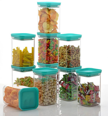 Linear Plastic Grocery Container  - 1100 ml(Pack of 8, Green)