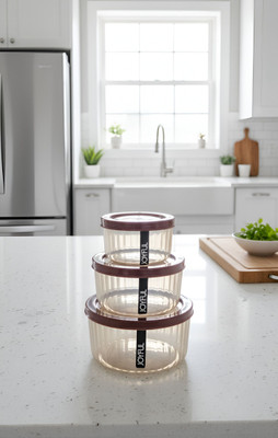 Joyful Plastic Grocery Container  - 300 ml, 600 ml, 1200 ml(Pack of 3, Brown)
