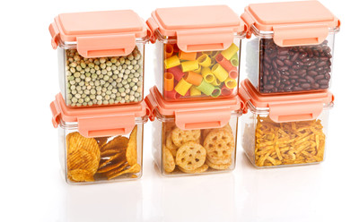 Dominic Plastic Grocery Container  - 450 ml(Pack of 6, Orange)