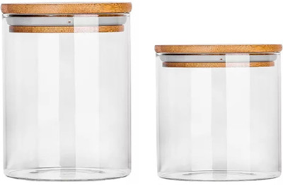 IndusBay Glass Cookie Jar  - 600 ml, 800 ml(Pack of 2, Clear)