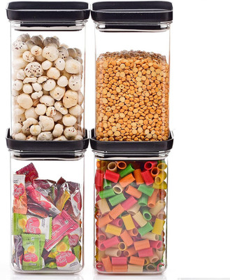 Lion Lender Plastic Grocery Container  - 1100 ml(Pack of 4, Black)