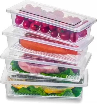 Porslin Plastic Fridge Container  - 1500 ml(Pack of 6, White)