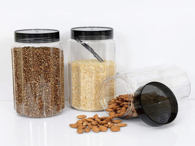KUBER INDUSTRIES Plastic Grocery Container  - 1800 ml(Pack of 3, Grey)