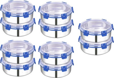Zaib Stainless Steel Fridge Container  - 1000 ml(Pack of 10, Blue)