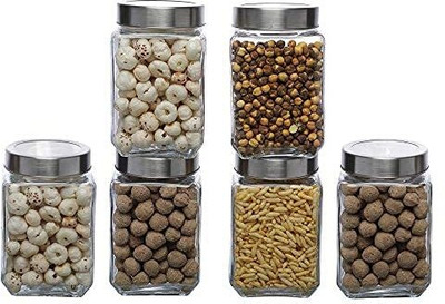 Cutting EDGE Glass Utility Container  - 1000 ml(Pack of 6, Silver, Clear)