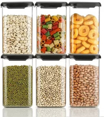 GRCOXZ Plastic Grocery Container  - 1100 ml(Pack of 6, Black)
