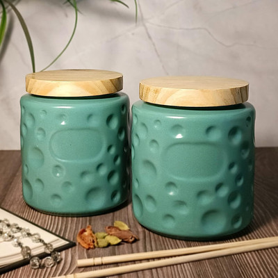 Classydesigners Ceramic Utility Container  - 500 ml(Pack of 2, Green)