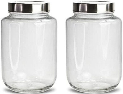 Glassbunny Glass Grocery Container  - 3000 ml(Pack of 2, Silver)