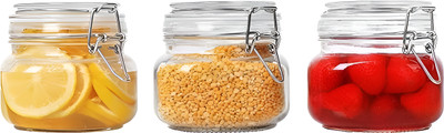 anjaneya enterprise Glass Grocery Container  - 500 ml(Pack of 3, Clear)