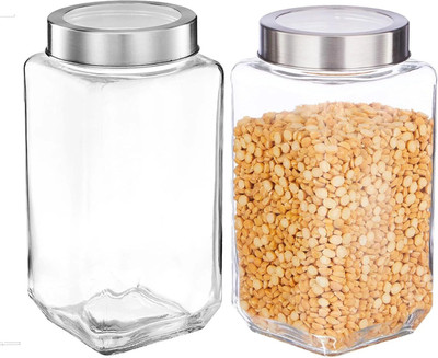 Glassbunny Glass Grocery Container  - 1000 ml(Pack of 2, Clear)