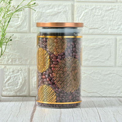 Femora Glass Grocery Container  - 1100 ml(Gold, Clear)