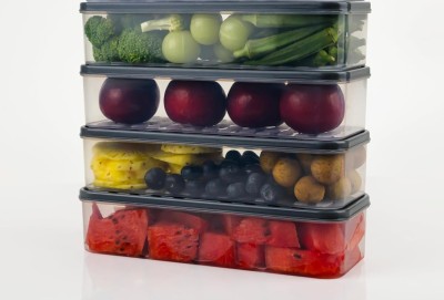 STARKENDY Plastic Fridge Container  - 1400 ml(Pack of 4, Clear)