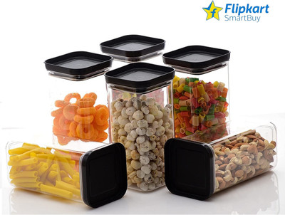 Flipkart SmartBuy Plastic Grocery Container  - 1100 ml(Pack of 6, Black)