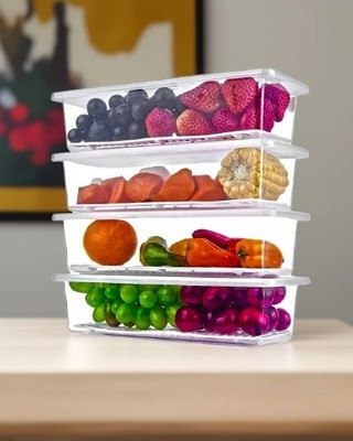 Charmpeak Plastic Fridge Container  - 1500 ml(Pack of 4, Clear)
