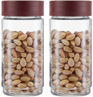 Randal Glass Grocery Container  - 1000 ml(Pack of 2, Maroon)