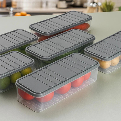 Flagcart Plastic Fridge Container  - 1200 ml(Pack of 6, Grey)