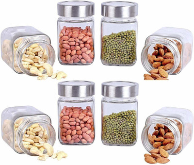 Kalsigate Glass Grocery Container  - 300 ml(Pack of 8, Clear)