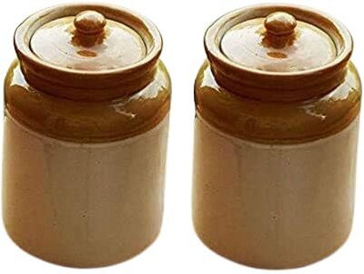 GOOD TO GREAT CREATION Ceramic Pickle Jar  - 1000 ml(Pack of 2, Brown)