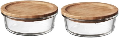 IndusBay Glass, Wooden Utility Container  - 600 ml(Pack of 2, Clear)