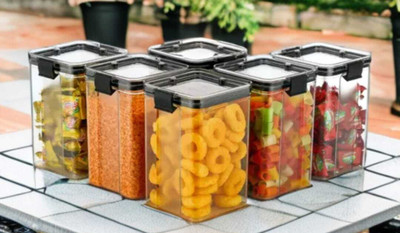HCVG Plastic Grocery Container  - 1100 ml(Pack of 6, Black)