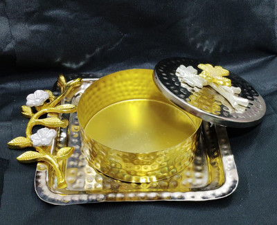 s m handicrafts Iron Cookie Jar  - 0.5 kg(Pack of 2, Gold)