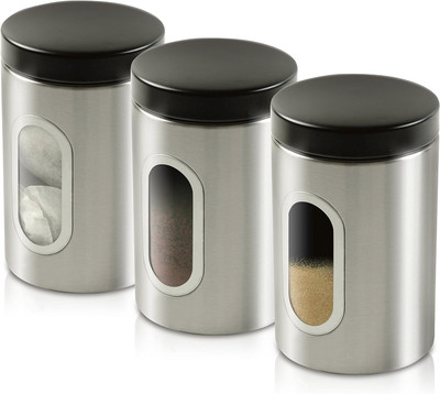 multi zone Glass Grocery Container  - 600 ml(Pack of 3, Black)