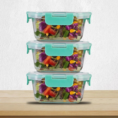 Allo Glass Fridge Container  - 520 ml(Pack of 3, Green)