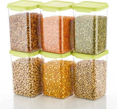 Qtrix Plastic Grocery Container  - 1100 ml(Pack of 6, Green)