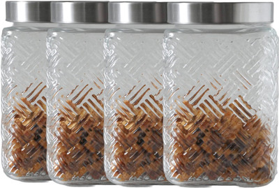 Femora Glass Cookie Jar  - 1700 ml(Pack of 4, Clear)