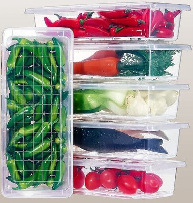COZYBUYER Plastic Fridge Container  - 1500 ml(Pack of 6, White)