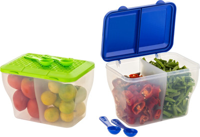 MAGICSPOON Polypropylene Fridge Container  - 2000 ml(Pack of 2, Blue, Green)