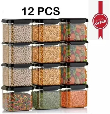 TREEPTI Plastic Grocery Container  - 500 ml(Pack of 12, Black)