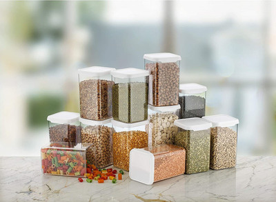HASHONE Plastic Cereal Dispenser  - 1100 ml(Pack of 12, White)
