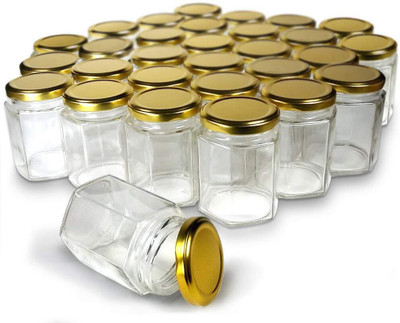 VIRCO Glass Utility Container  - 200 ml(Pack of 6, Clear, Gold)