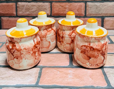 hc the crafts Ceramic Pickle Jar  - 80 ml(Pack of 4, Multicolor)