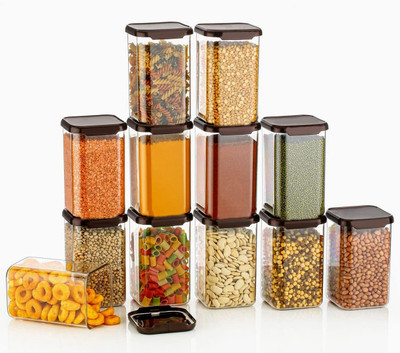 busaji enterprise Plastic Grocery Container  - 1100 ml(Pack of 12, Brown)